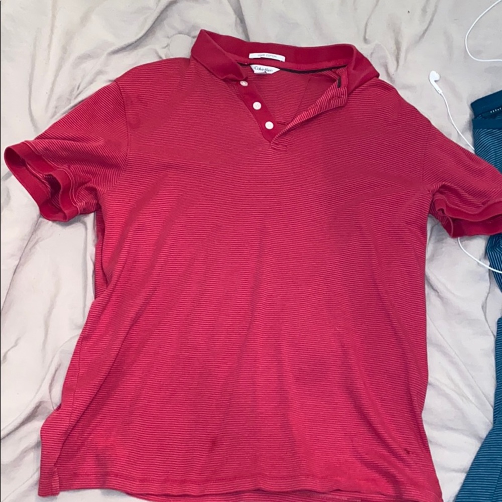 Calvin Klein pink striped polo